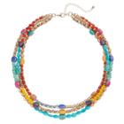 Multi Color Beaded Triple Strand Necklace, Women's, Multicolor