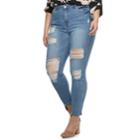 Juniors' Plus Size Almost Famous High-waisted Destructed Skinny Jeans, Teens, Size: 22, Orange
