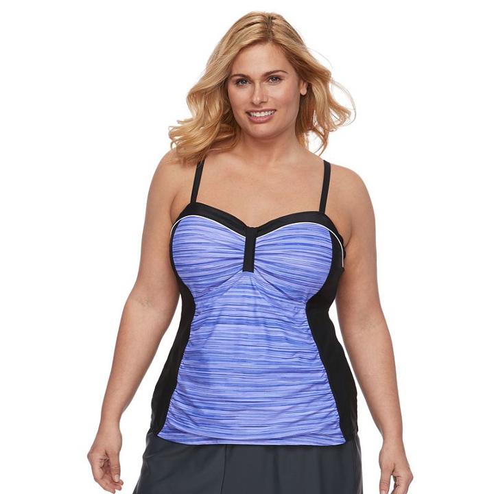 Plus Size Free Country Space-dyed Ruched Tankini Top, Women's, Size: 2xl, Purple Oth
