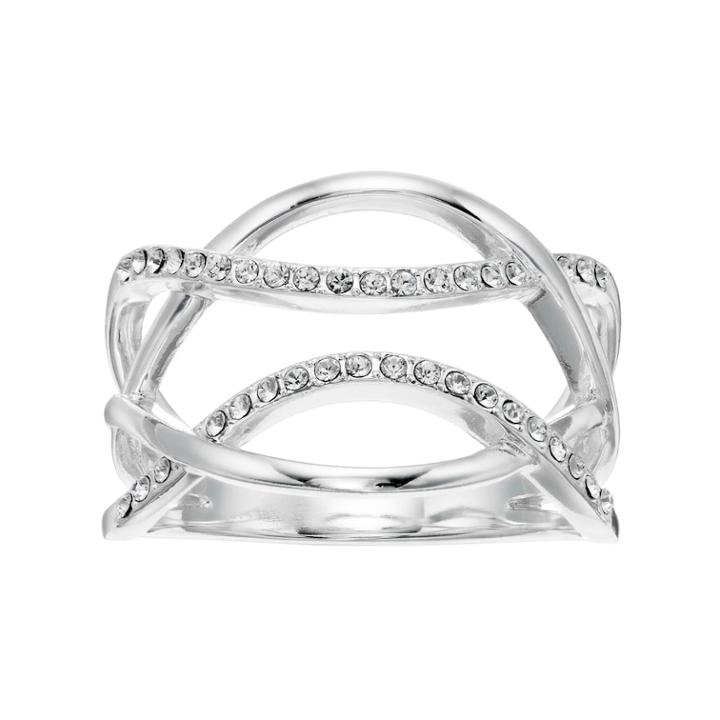 Brilliance Overlap Pave Ring With Swarovski Crystals, Women's, Size: 9, Silver Tone