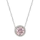 Sterling Silver Pink Cubic Zirconia Round Halo Pendant Necklace, Women's, Size: 18
