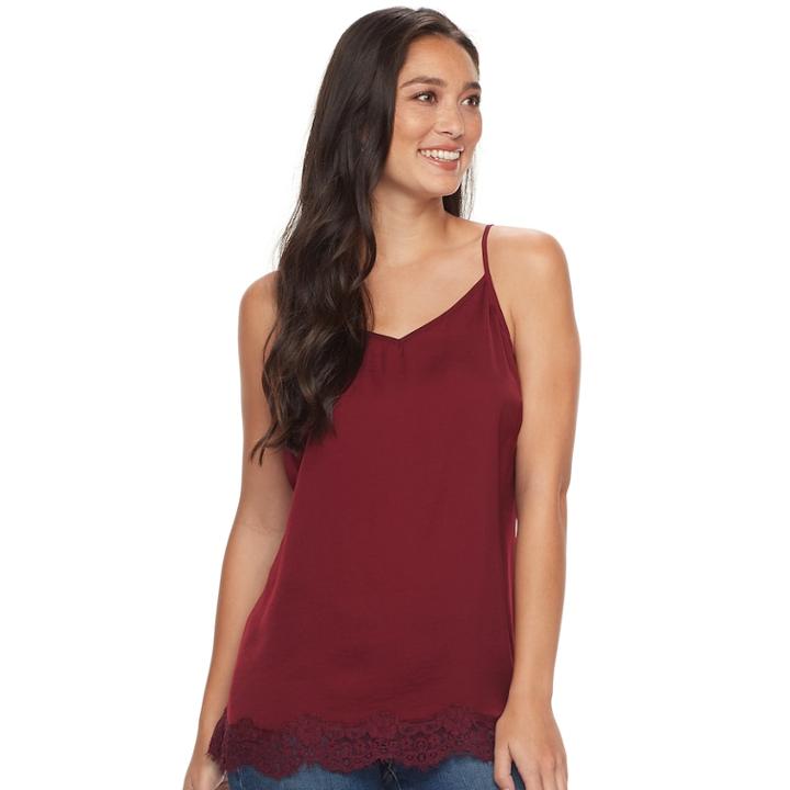 Women's Sonoma Goods For Life&trade; Satin Lace Cami, Size: Large, Dark Red