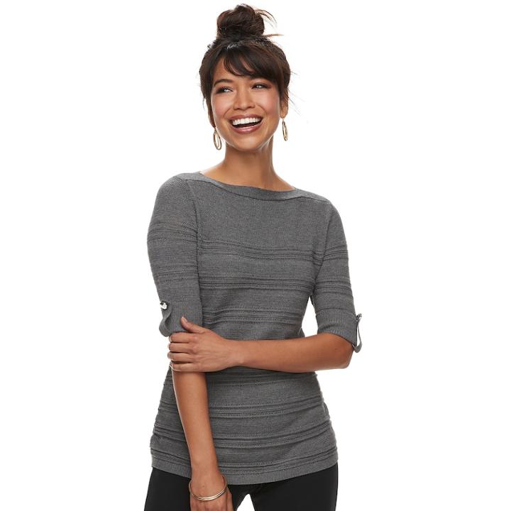 Petite Apt. 9&reg; Textured Ruched Boatneck Sweater, Women's, Size: L Petite, Med Grey