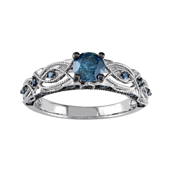 Stella Grace 10k White Gold 3/4 Carat T.w. Blue Diamond Filigree Ring, Women's, Size: 9