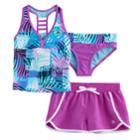 Plus Size Girls 7-16 Zeroxposure 3-pc. Palm Print Tankini Set, Size: 14 1/2, Red (beet)