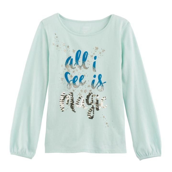 Girls 4-12 Sonoma Goods For Life&trade; Cinched Long-sleeve Embellished Tee, Size: 12, Brt Green