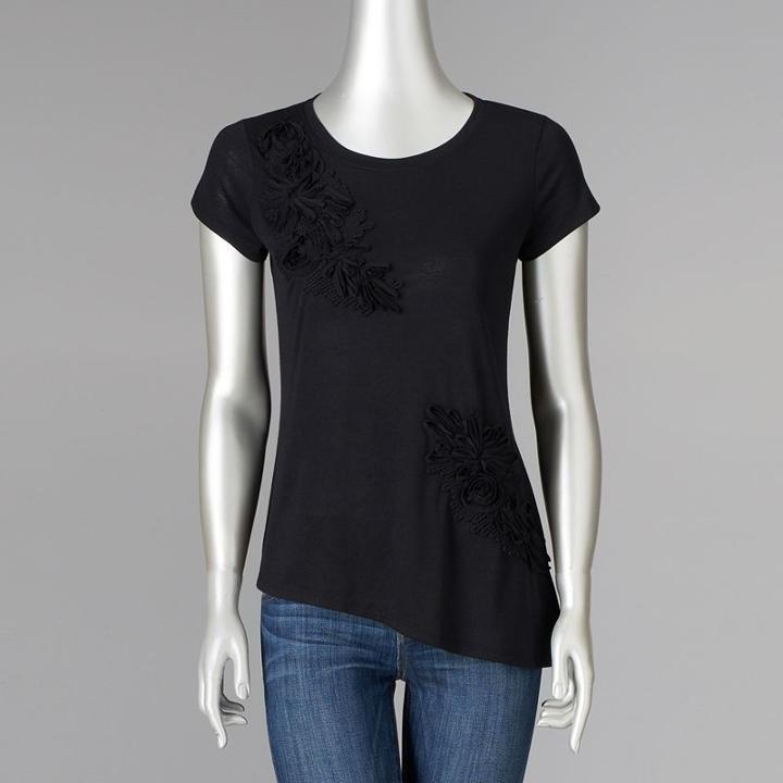 Women's Simply Vera Vera Wang Floral Asymmetrical Tee, Size: Xs, Black