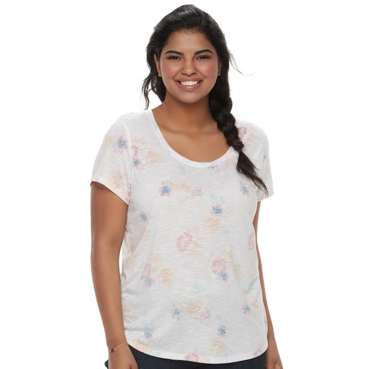 Juniors' Plus Size Mudd&reg; Roadtrip Scoopneck Tee, Teens, Size: 3xl, White