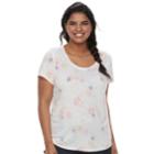 Juniors' Plus Size Mudd&reg; Roadtrip Scoopneck Tee, Teens, Size: 3xl, White