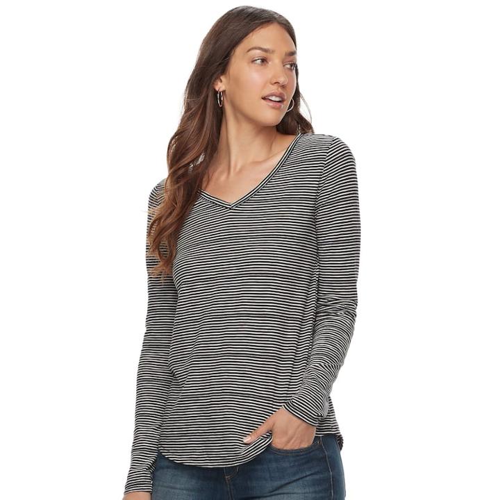 Petite Sonoma Goods For Life&trade; Essential V-neck Tee, Women's, Size: L Petite, Black