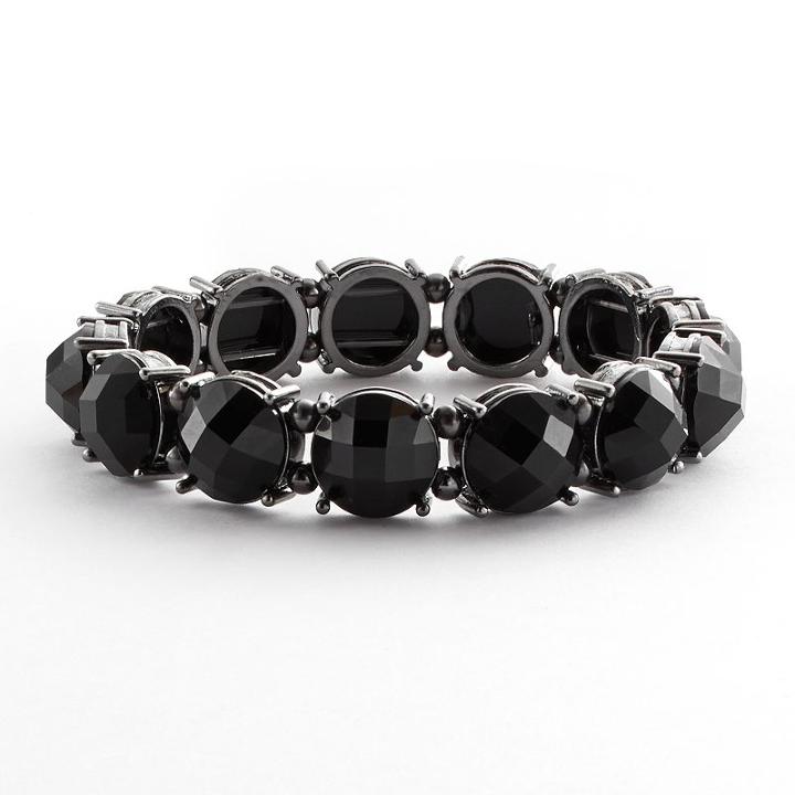 1928 Jet Simulated Crystal Stretch Bracelet, Women's, Black