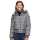 Juniors' J-2 Hooded Puffer Bomber Jacket, Teens, Size: Small, Silver