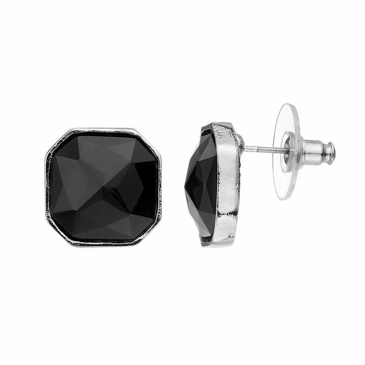 Black Octagon Stud Earrings, Women's