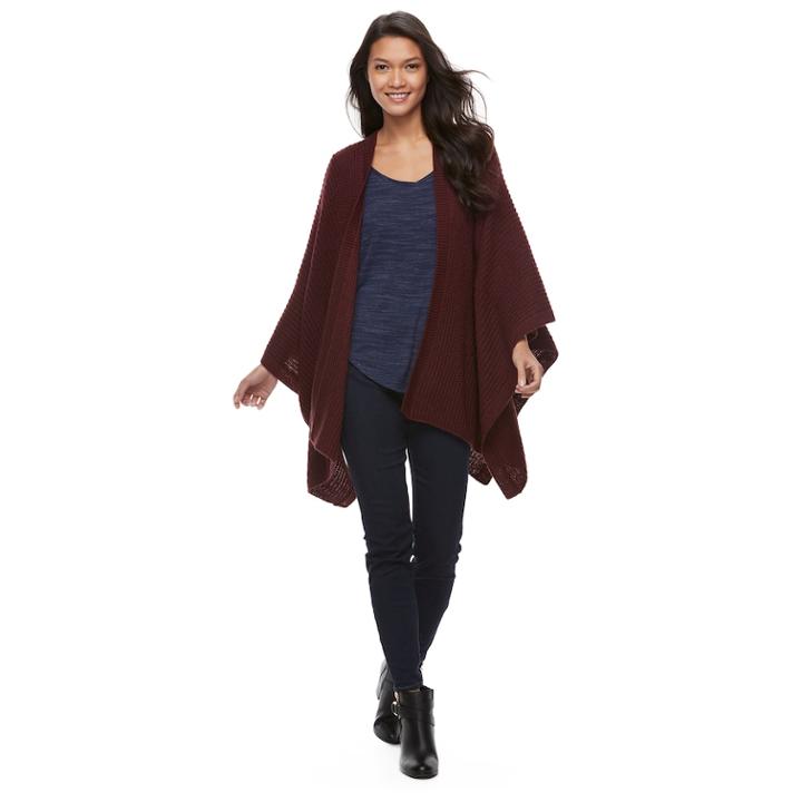 Manhattan Ribbed Knit Ruana, Women's, Dark Red