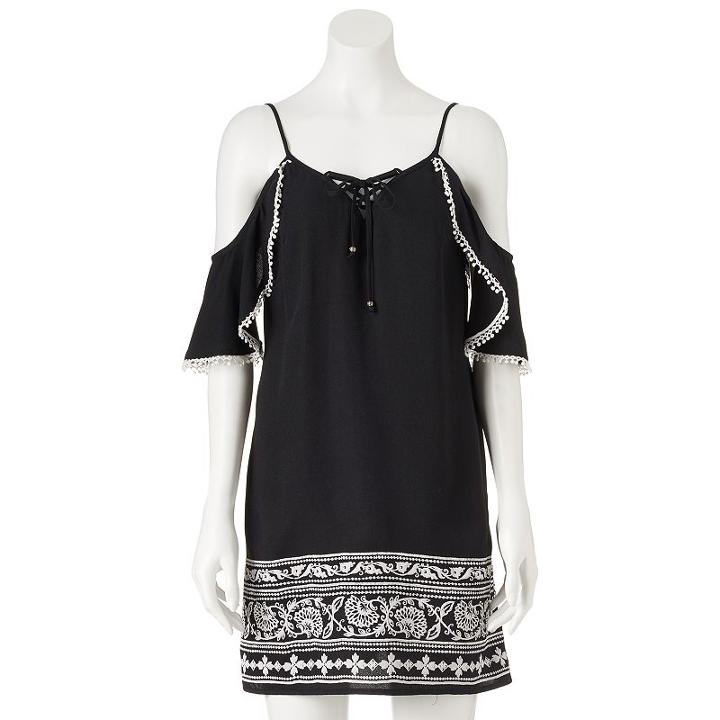 Juniors' Trixxi Lace-up Off Shoulder Shift Dress, Girl's, Size: Xs, Black