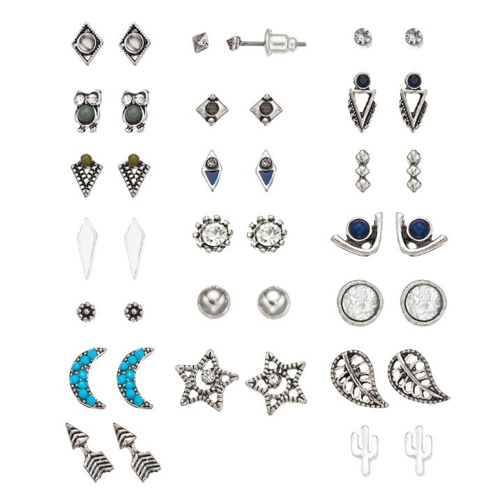 Mudd&reg; Moon, Star, Cactus & Leaf Stud Earring Set, Women's, Blue