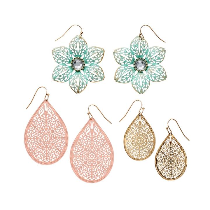 Mudd&reg; Filigree Flower & Teardrop Earring Set, Women's, Clrs