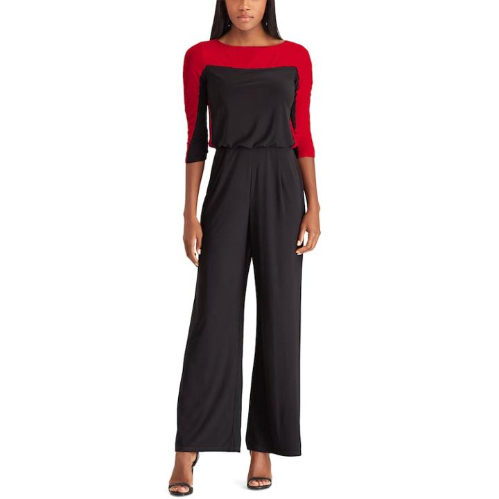 Petite Chaps Colorblock Wide-leg Jumpsuit, Women's, Size: 8 Petite, Black