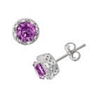 Sterling Silver Amethyst And Diamond Accent Frame Stud Earrings, Women's, Purple