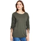 Women's Izod Ruched-sleeve Top, Size: Medium, Dark Green