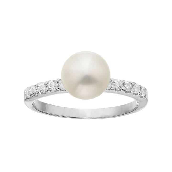 Sophie Miller Sterling Silver Freshwater Cultured Pearl & Cubic Zirconia Ring, Women's, Size: 5, White