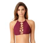 Juniors' California Sunshine Puka Shell High-neck Bikini Top, Women's, Size: Medium, Med Red