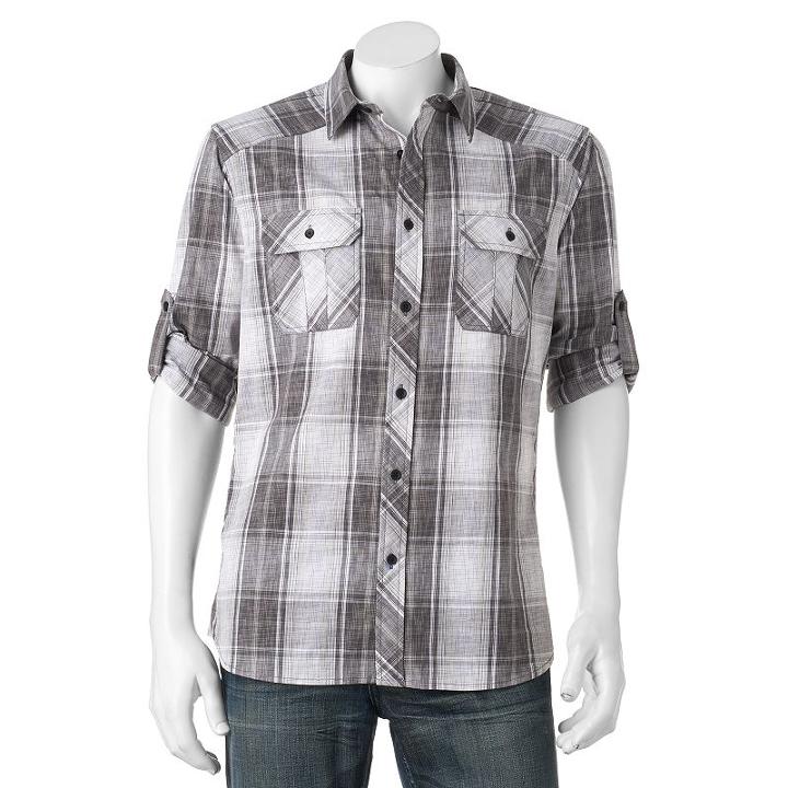 Big & Tall Rock & Republic Classic-fit Plaid Stretch Roll-tab Button-down Shirt, Men's, Size: 3xl Tall, Med Grey