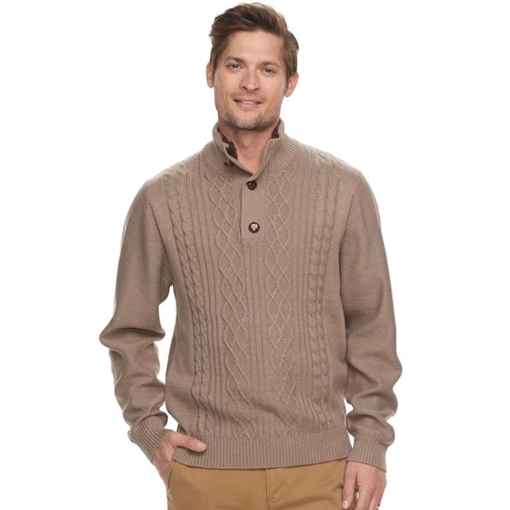Men's Haggar Regular-fit Cable-knit Quarter-zip Sweater, Size: Large, Med Beige