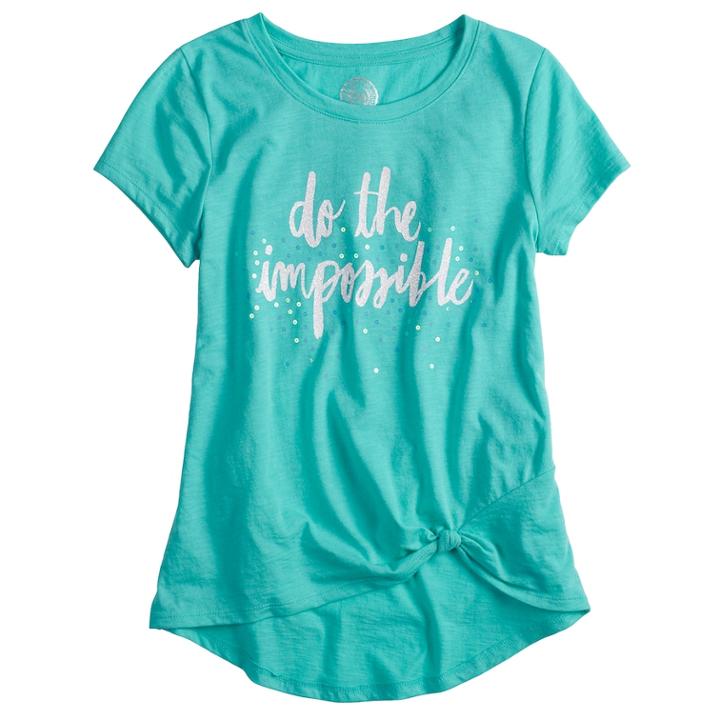 Girls 7-16 So&reg; Knot Front Graphic Tee, Size: 14, Med Blue