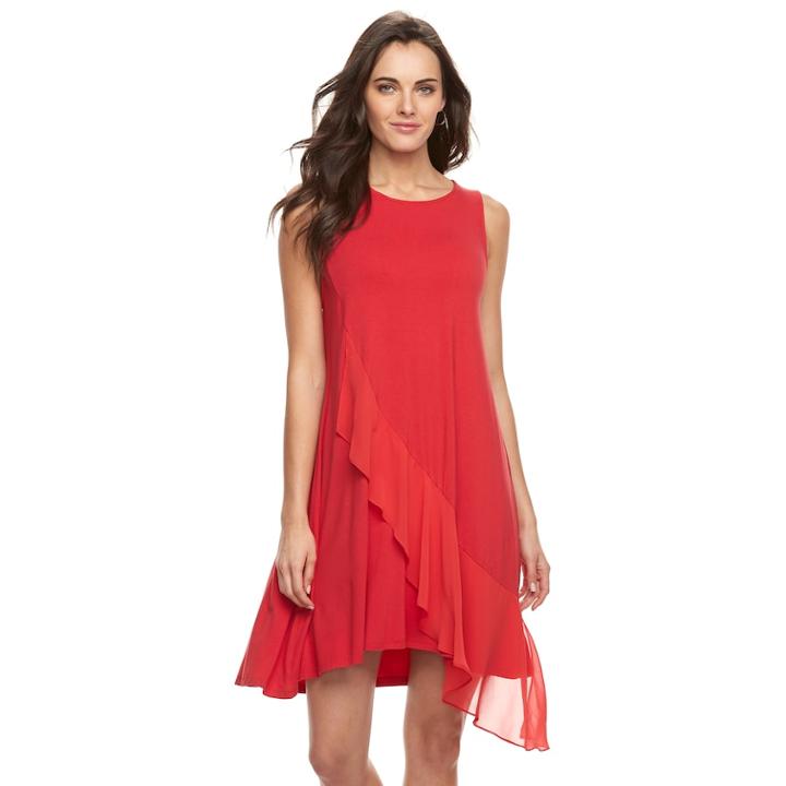 Women's Nina Leonard Ruffle Trapeze Shift Dress, Size: Xl, Red