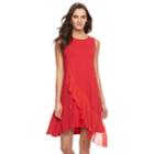 Women's Nina Leonard Ruffle Trapeze Shift Dress, Size: Xl, Red