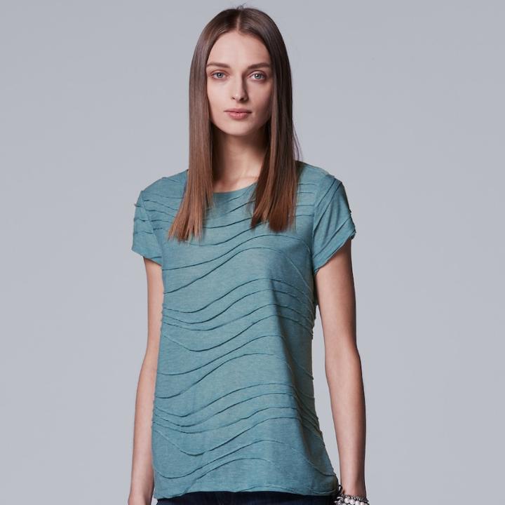 Petite Simply Vera Vera Wang Windy Jacquard Tee, Women's, Size: L Petite, Med Blue