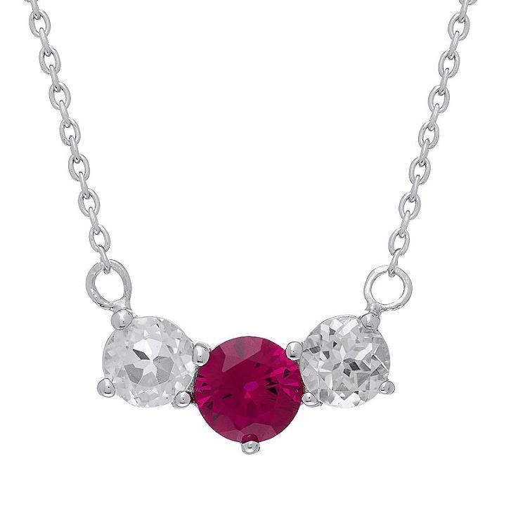 Sterling Silver Lab-created Ruby And White Topaz 3-stone Necklace, Women's, Size: 18, Red
