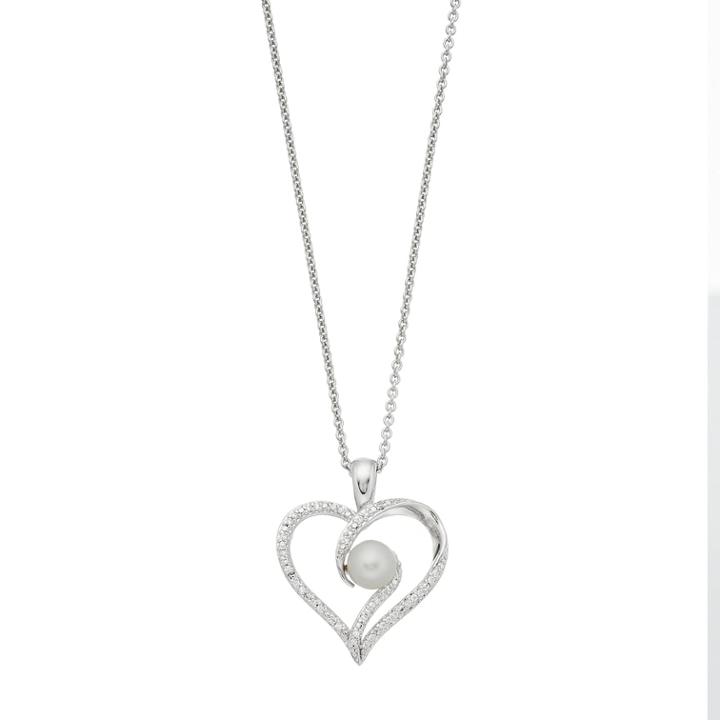 Simply Vera Vera Wang Sterling Silver Freshwater Cultured Pearl & 1/10 Carat T.w. Diamond Heart Pendant, Women's, Size: 18, White