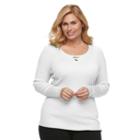 Plus Size Croft & Barrow&reg; Ribbed Crisscross Sweater, Women's, Size: 2xl, White