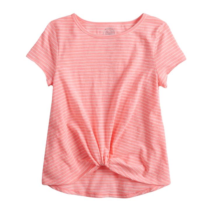 Girls 7-16 So&reg; Knot Front Tee, Size: 14, Brt Pink