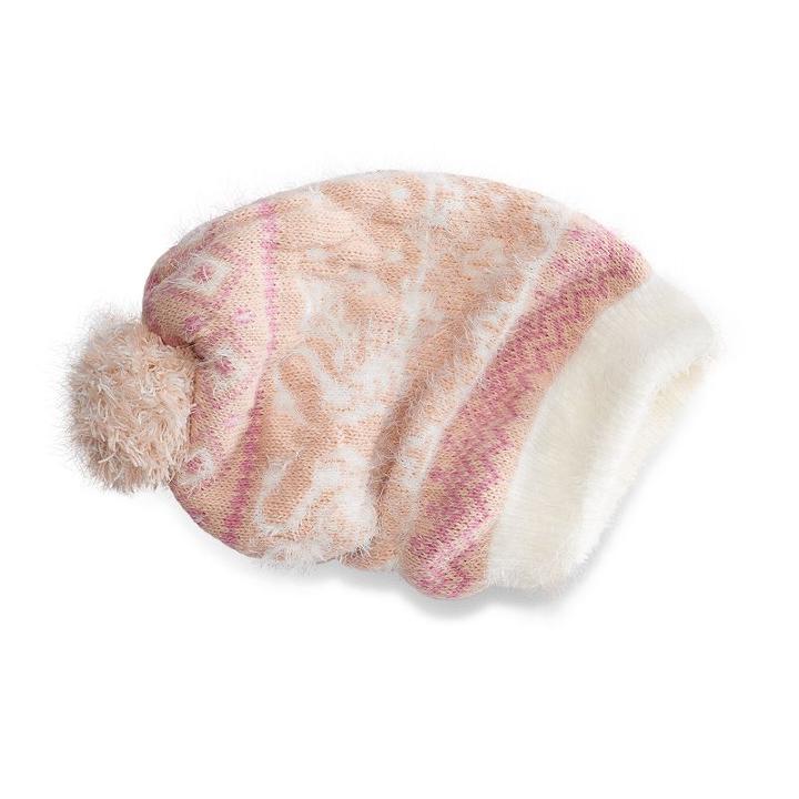 Muk Luks, Women's Slouchy Floral Eyelash Beanie, Light Pink