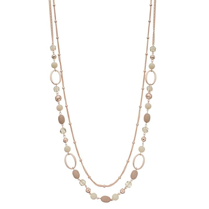 Bead & Oval Link Long Layered Necklace, Women's, Light Pink