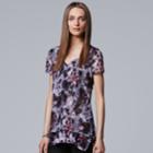 Petite Simply Vera Vera Wang Print Tiered Hem Tee, Women's, Size: Xl Petite, Med Grey