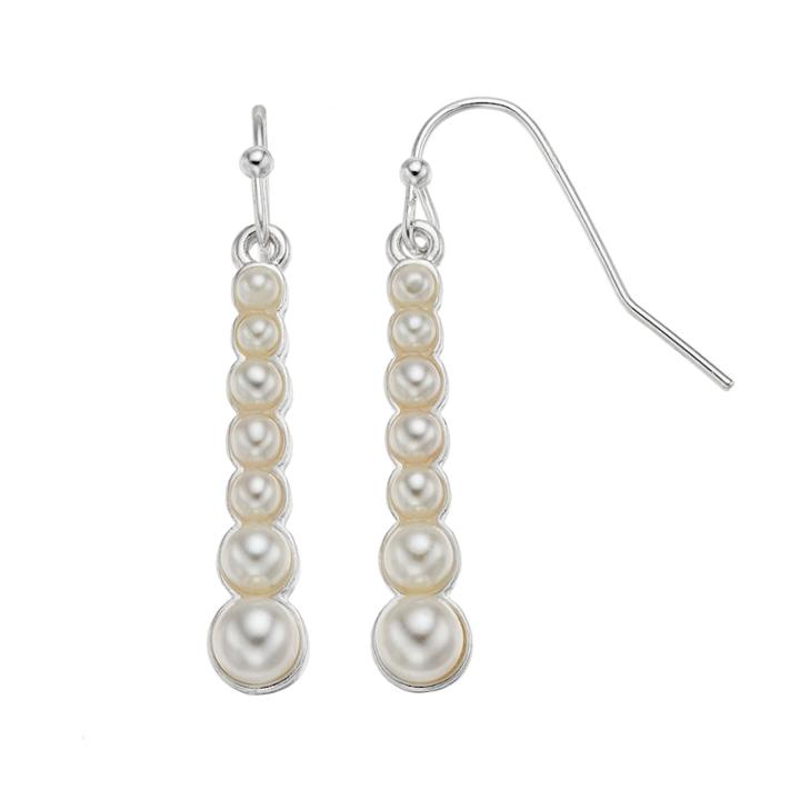 Lc Lauren Conrad Simulated Pearl Nickel Free Graduated Linear Earrings, Women's, White