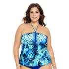 Juniors' Plus Size Costa Del Sol Palm Leaf Halterkini Top, Size: 3xl, Med Blue