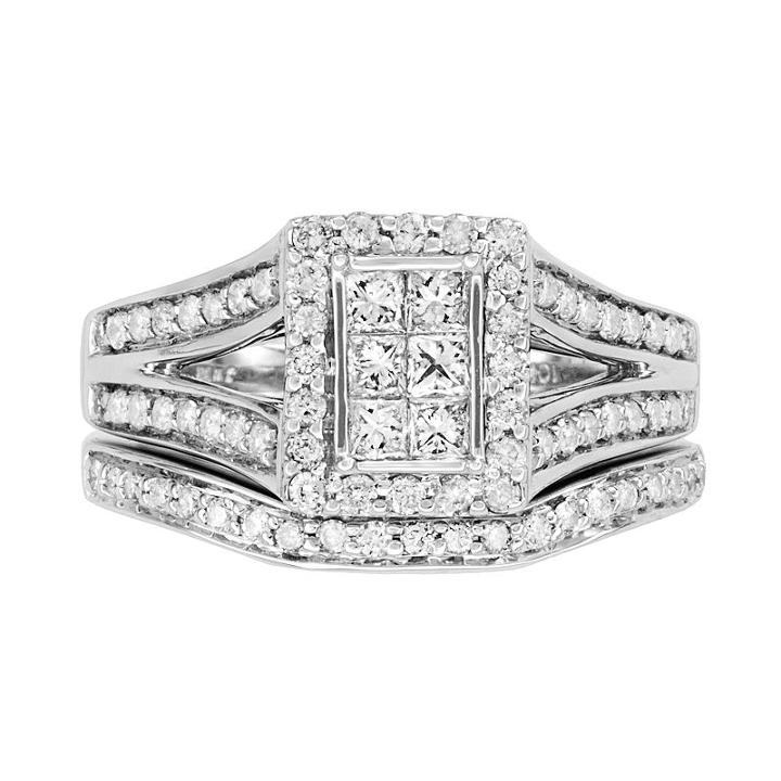 Princess-cut Diamond Frame Engagement Ring Set In 10k White Gold (1 Ct. T.w.), Women's, Size: 6