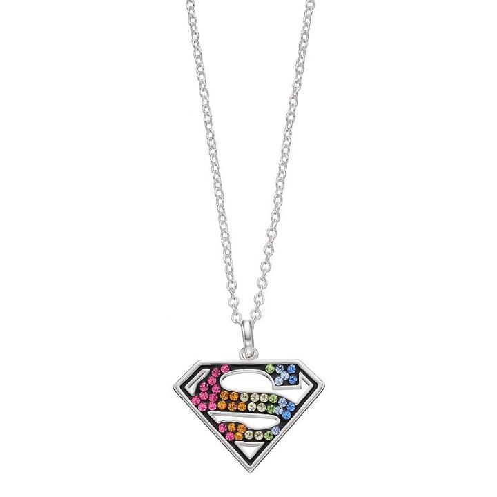 Kids' Dc Comics Superman Silver Plated Crystal Pendant, Women's, Size: 18, Blue