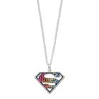 Kids' Dc Comics Superman Silver Plated Crystal Pendant, Women's, Size: 18, Blue