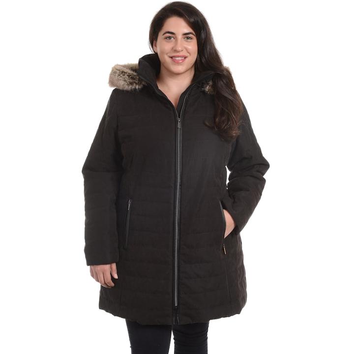 Plus Size Fleet Street Hooded Faux-fur Microfiber Jacket, Women's, Size: 3xl, Black