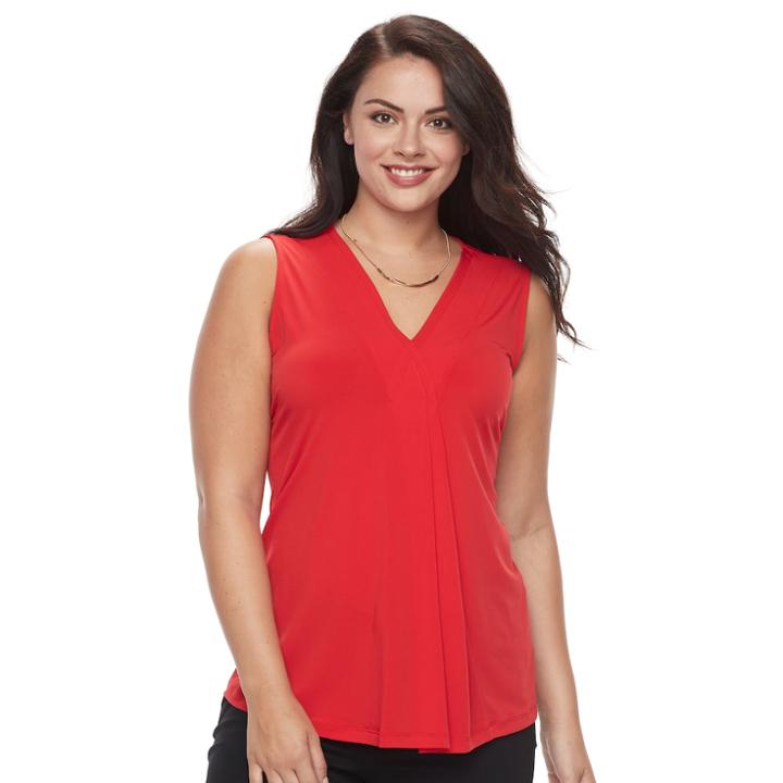 Plus Size Dana Buchman Pleated V-neck Tank, Women's, Size: 1xl, Med Red