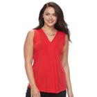 Plus Size Dana Buchman Pleated V-neck Tank, Women's, Size: 1xl, Med Red
