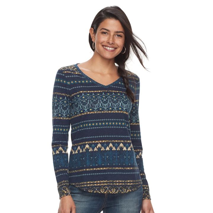 Petite Sonoma Goods For Life&trade; Essential V-neck Tee, Women's, Size: L Petite, Blue (navy)