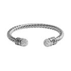 Crystal Silver-plated Twist Cuff Bracelet, Women's, Size: 7.5, White