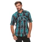 Men's Rock & Republic Western Plaid Button-down Shirt, Size: Small, Turquoise/blue (turq/aqua)